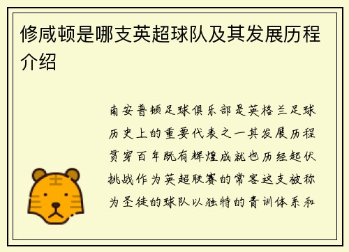修咸顿是哪支英超球队及其发展历程介绍